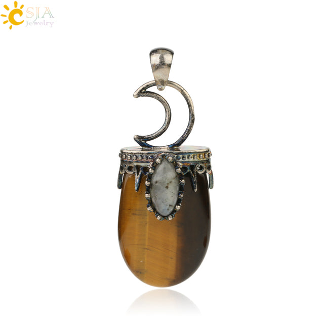 Natural Stone Crystal Antique Pendant Necklace