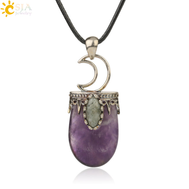 Natural Stone Crystal Antique Pendant Necklace