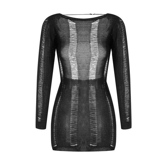 See-Through O-neck Long Sleeve Bodycon Dress