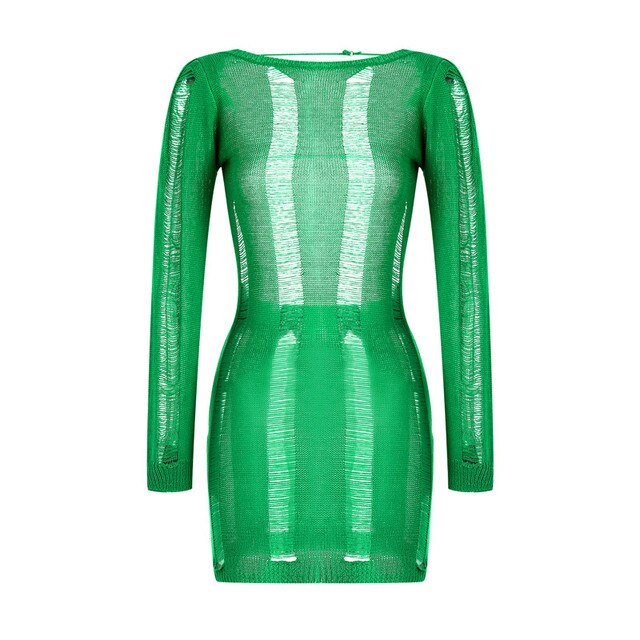 See-Through O-neck Long Sleeve Bodycon Dress