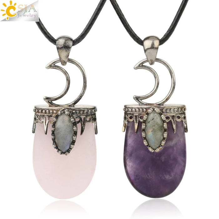 Natural Stone Crystal Antique Pendant Necklace