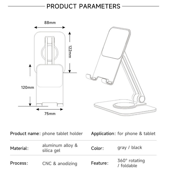 Metal Cell Phone Holder Stand 360° Rotation