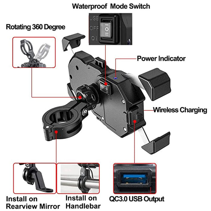 Motorcycle/Bike Phone Holder with Wireless Fast Charging