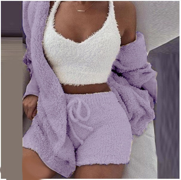 Fluffy Three Piece Set Lounge Sexy Outfits