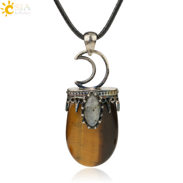 Natural Stone Crystal Antique Pendant Necklace