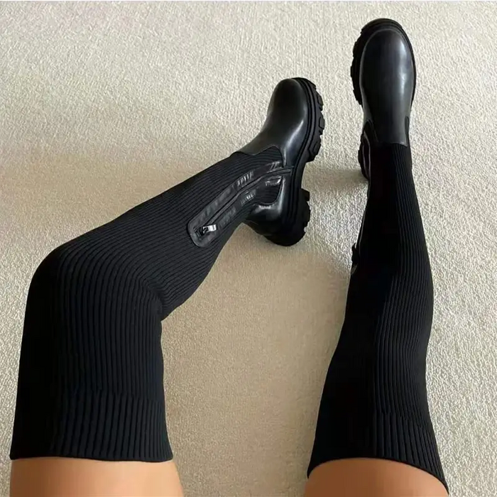 Thigh High Stretch Knit Boots