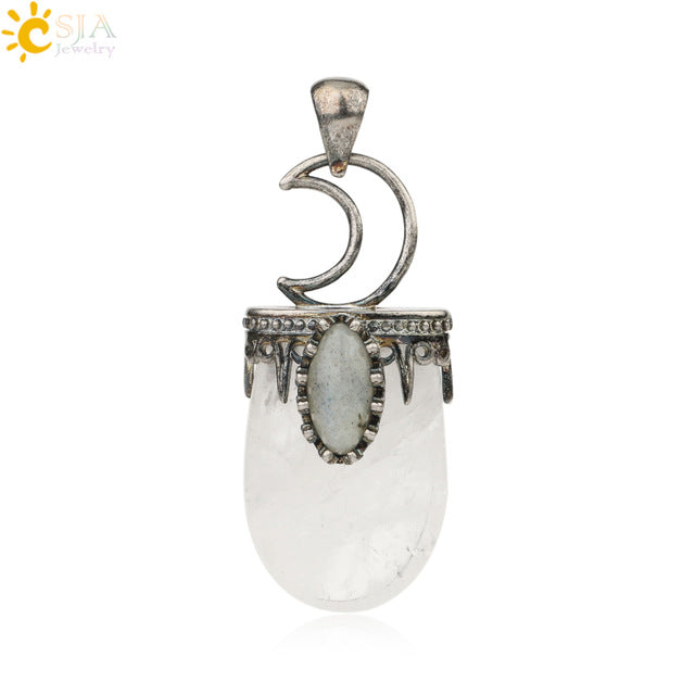 Natural Stone Crystal Antique Pendant Necklace