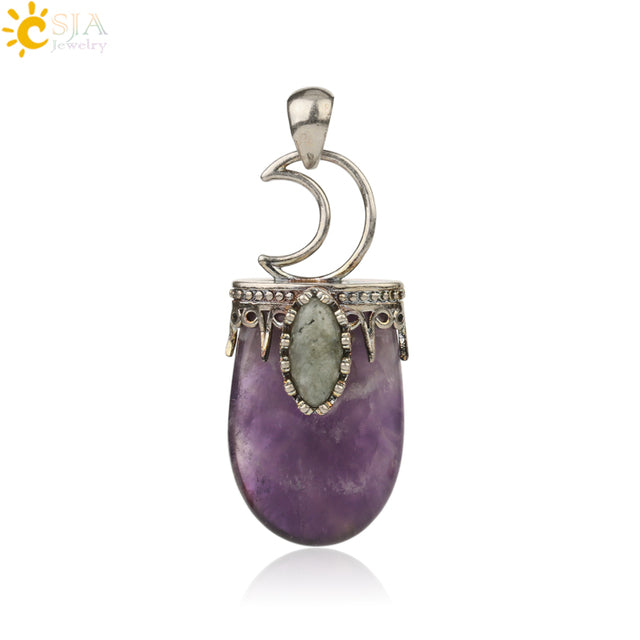 Natural Stone Crystal Antique Pendant Necklace